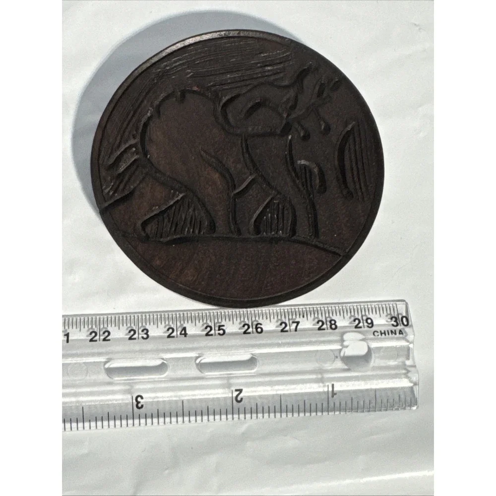VTG Hand Carved African Ironwood Set of 6 Wooden Elephant Coasters Holder & Lid